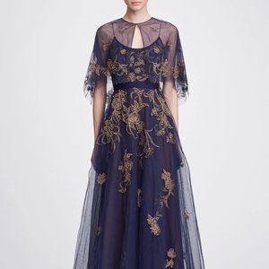 Marchesa Sleeveless Beaded Embellished Cape Gown